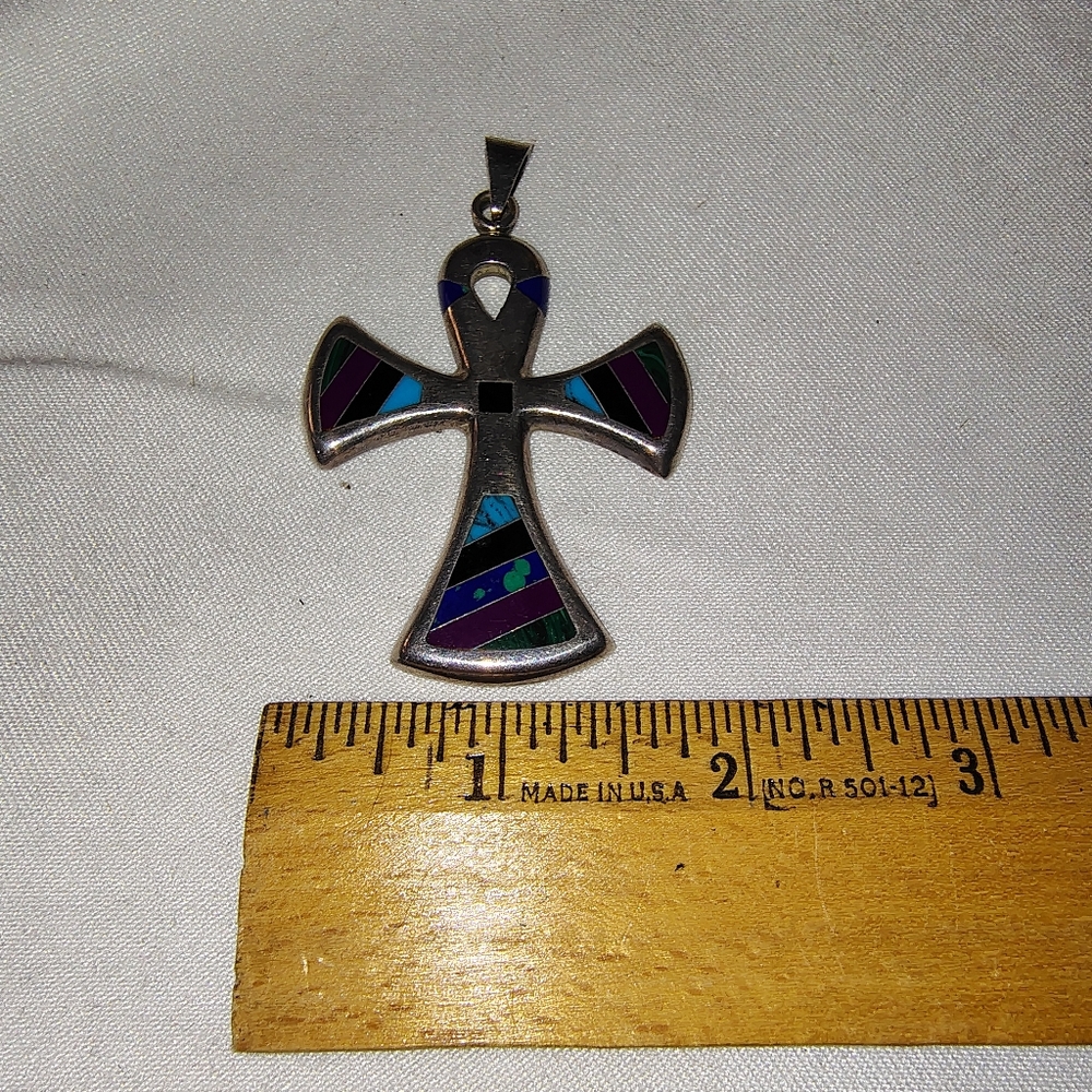 🩶925 Sterling Silver Egyptian Ankh w/ Stone Inlay 925  CII Mexico - Picture 9 of 10
